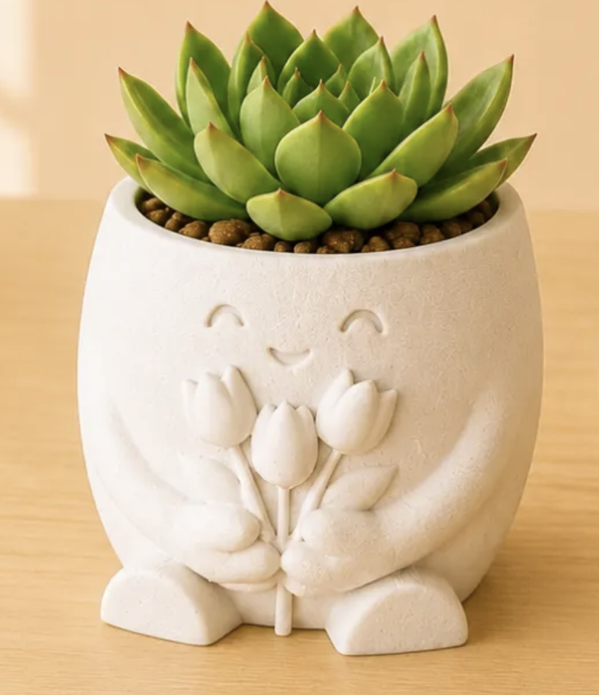 Bloom Buddy character planter in warm ivory