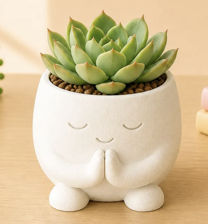 Quiet Moment character planter in soft ivory