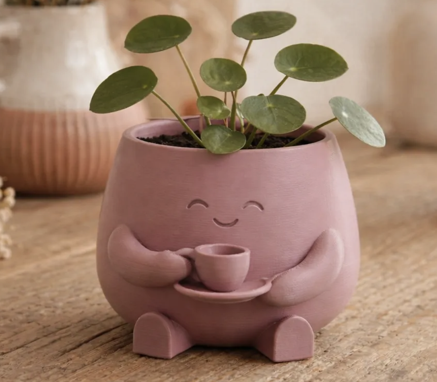 Tea Time character planter in soft mauve